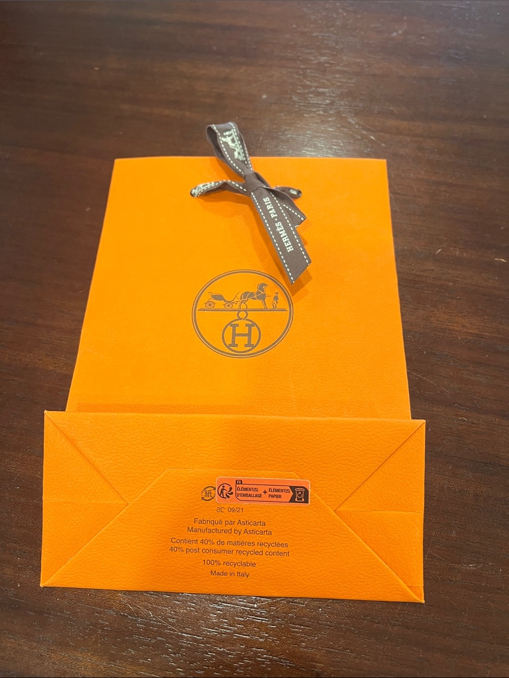 Hermès Orange Branded Gift Envelope with Brown Logo